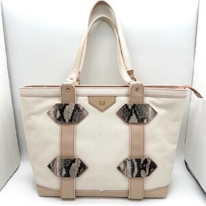 Kelly Wynne OUT OF TOWN Boho Snake Pink/White/Sand Canvas Twill Tote Purse Bag